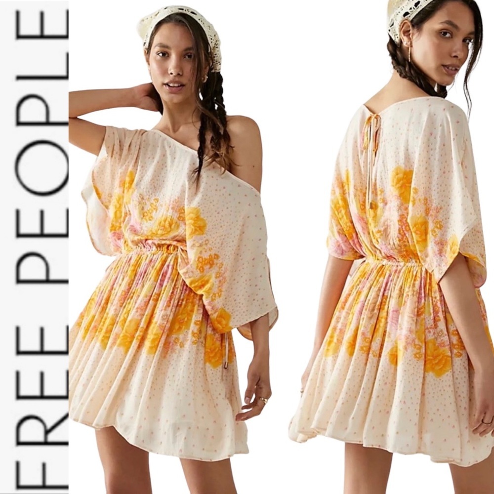 NWOT Free People Botanical Borders Mini Dress Blue small - Picture 2 of 13